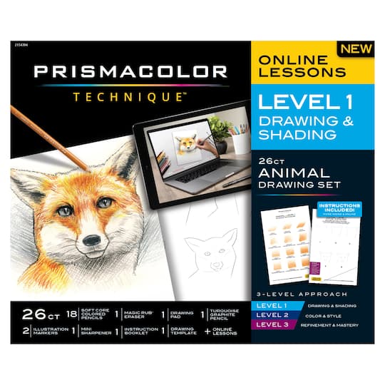 Prismacolor&#xAE; Technique&#x2122; Level 1 Drawing &#x26; Shading 26-Piece Animal Drawing Set